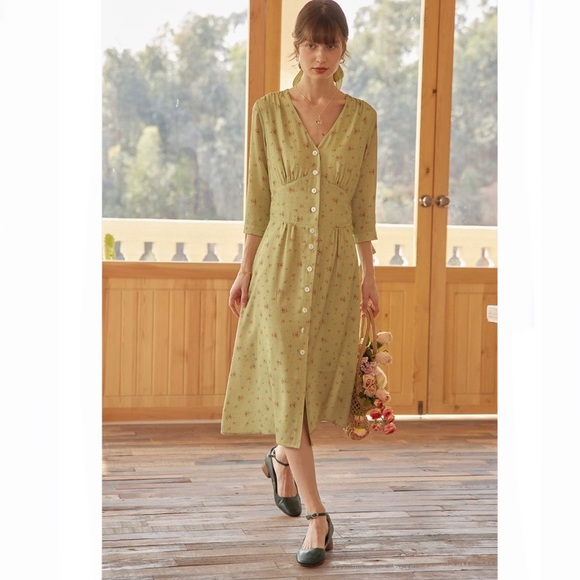 Simple Retro Dresses & Skirts - Simple Retro Rosalina Floral Maxi Tea Dress in Light Green